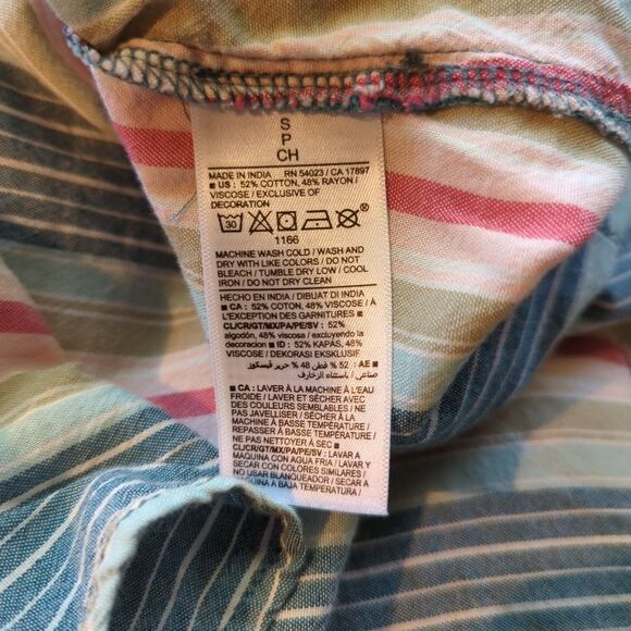 Old Navy All Day Maxi Swing Dress Small Stripes Tie Shoulder Beach Pockets - Picture 7 of 8